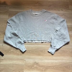 Women’s Champion Reverse Weave Grey Crop Long Sleeve Sweatshirt Medium Authentic
